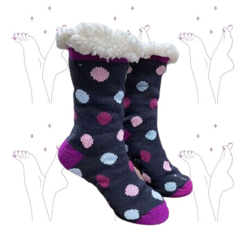 Women&#39;s Navy Blue Plush Sherpa Polka Dot Socks