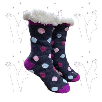 Women&#39;s Navy Blue Plush Sherpa Polka Dot Socks
