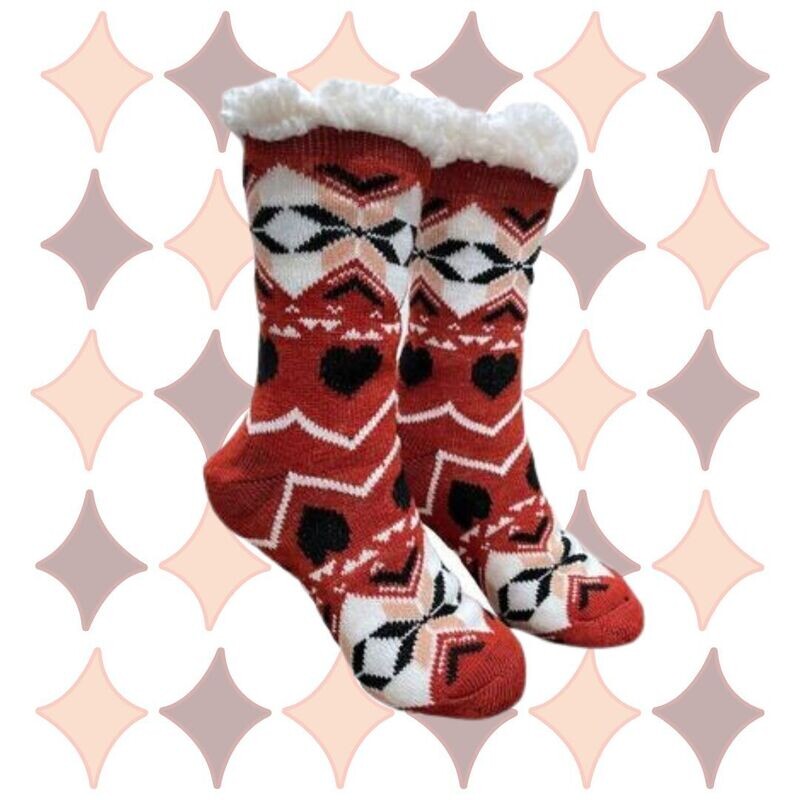 Women&#39;s Rust Plush Sherpa Black Heart Socks