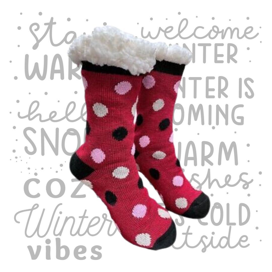 Women&#39;s Burgundy Plush Sherpa Polka Dot Socks