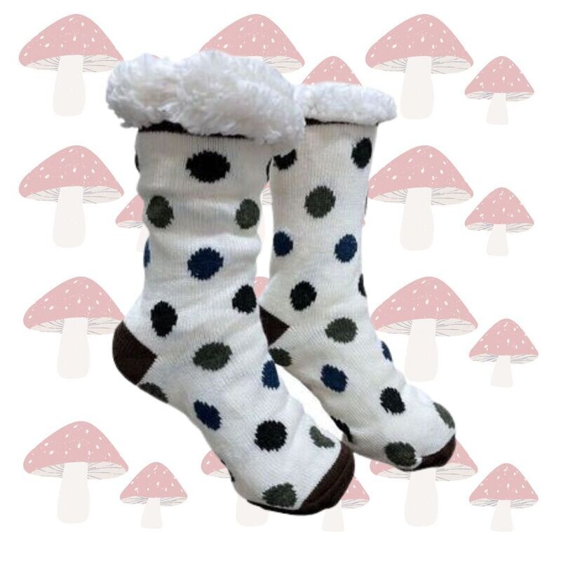 Women&#39;s White Plush Sherpa Polka Dot Socks