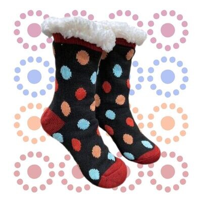 Women's Black Plush Sherpa Polka Dot Socks