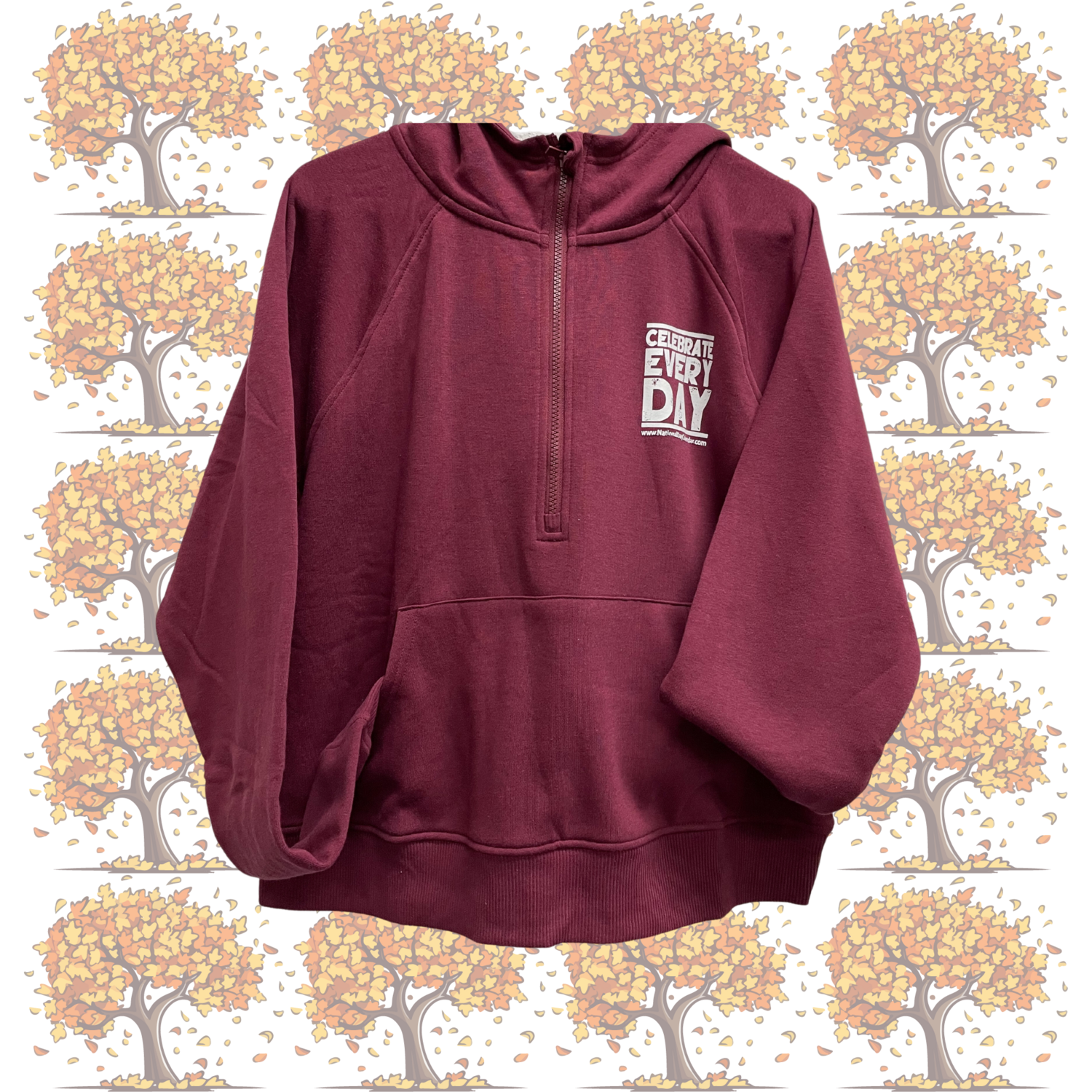 Celebrate Every Day Quarter Zipped Deep Cherry Half Ribbed Hoodie