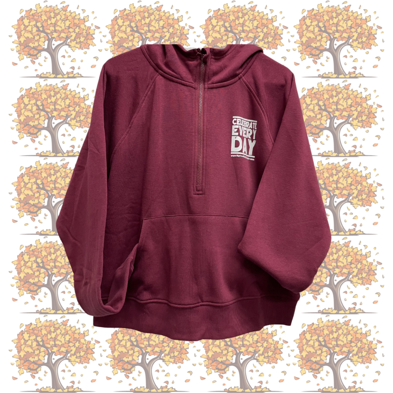 Celebrate Every Day Quarter Zipped Deep Cherry Half Ribbed Hoodie