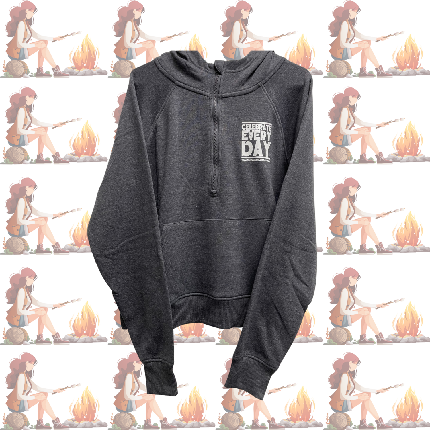 Celebrate Every Day Quarter Zipped Charcoal Grey Half Ribbed Hoodie