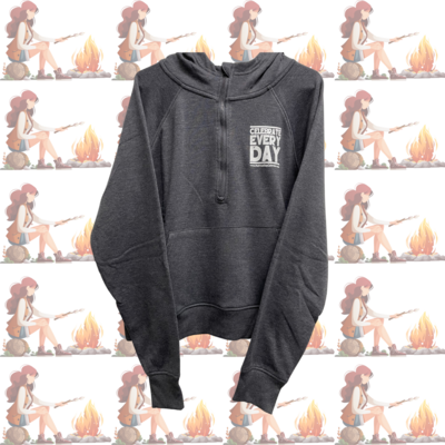 Celebrate Every Day Quarter Zipped Charcoal Grey Half Ribbed Hoodie