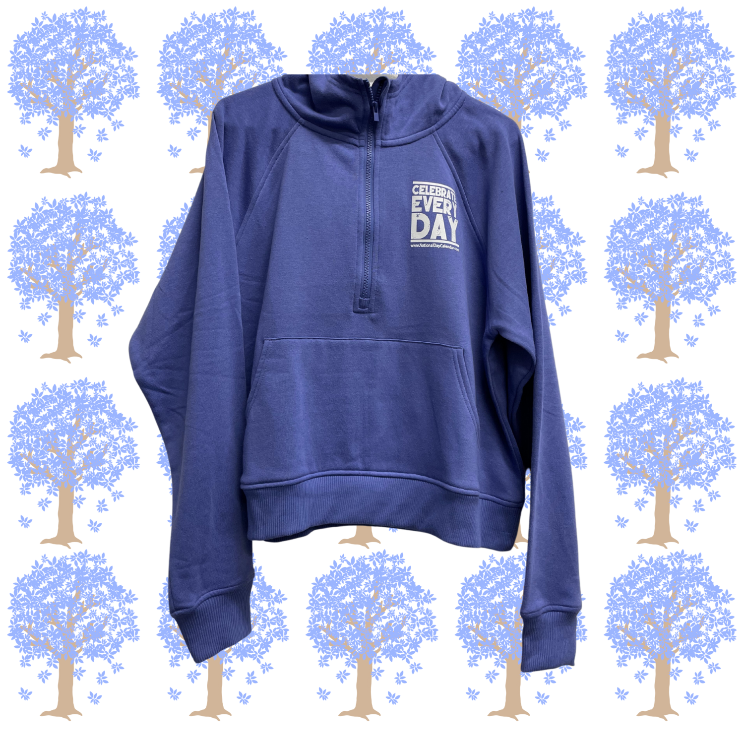 Celebrate Every Day Quarter Zipped Violet Blue Half Ribbed Hoodie