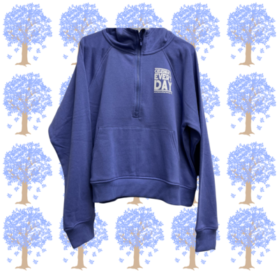 Celebrate Every Day Quarter Zipped Violet Blue Half Ribbed Hoodie