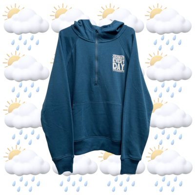 Celebrate Every Day Quarter Zipped Teal Half Ribbed Hoodie