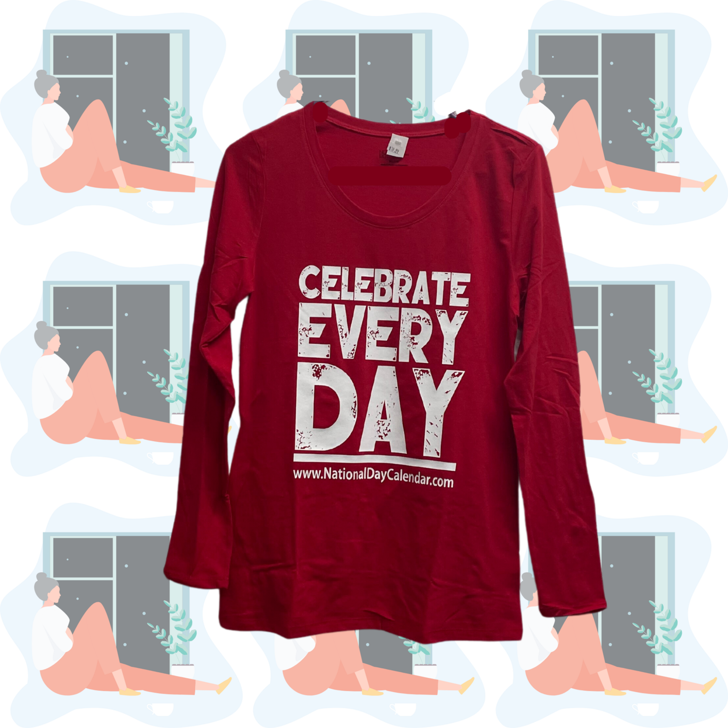 Celebrate Every Day Women&#39;s Red Scoop Neck Long Sleeve