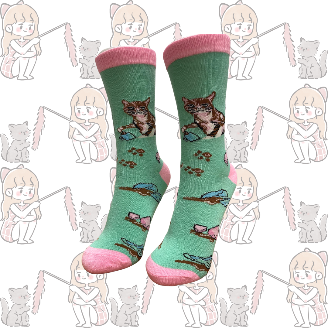 Women&#39;s Cat Spilling Chocolate Milk Crew Socks