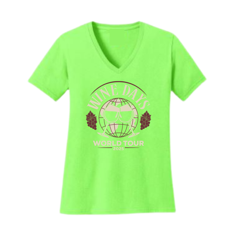 Women&#39;s Lime Green Wine Day World Tour Graphic Tee