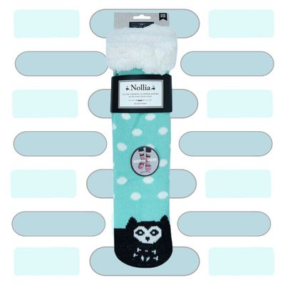 Women&#39;s Green Plush Sherpa Owl Socks