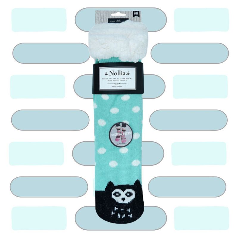 Women&#39;s Green Plush Sherpa Owl Socks