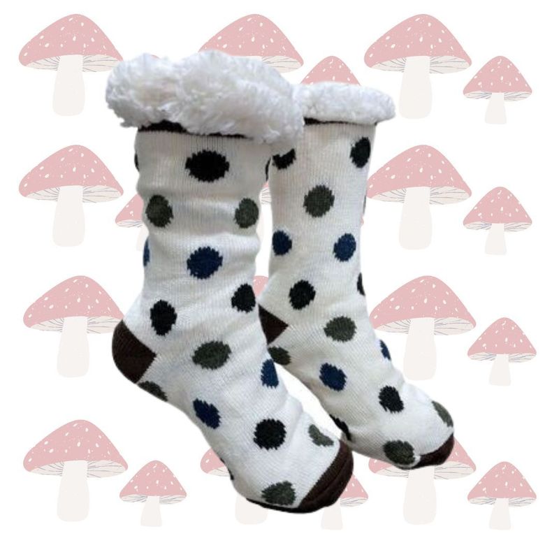 Women&#39;s White Plush Sherpa Polka Dot Socks