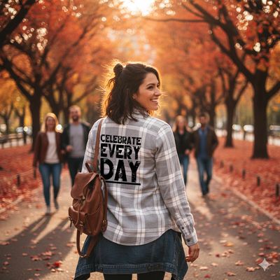 Grey & White Celebrate Every Day Flannel Shirt - UNISEX Grey & White Celebrate Every Day Flannel Shirt - UNISEX