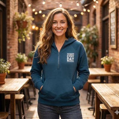 Women's Half Ribbed Teal Blue Hoodie