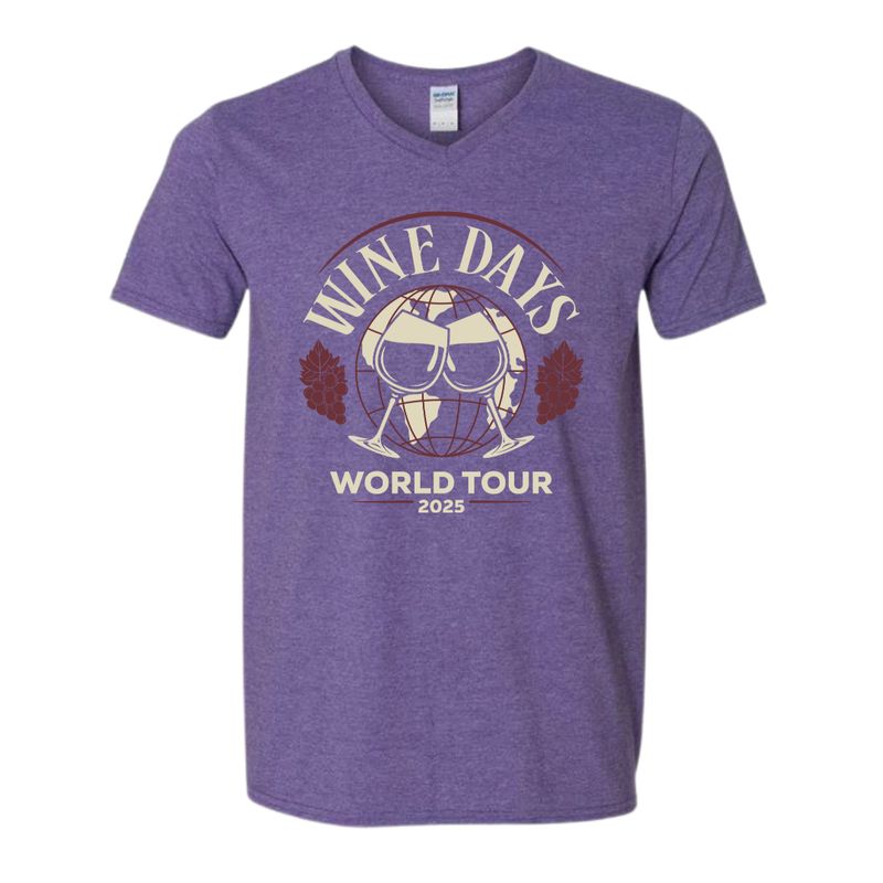 Ladies Heather Purple Wine Day World Tour Graphic Tee
