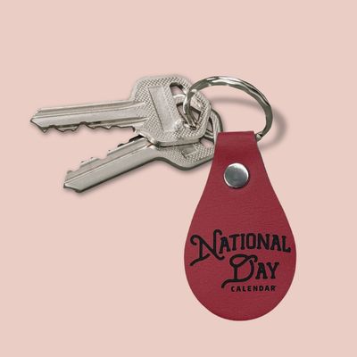 National Day Calendar Leather Keychain with keys