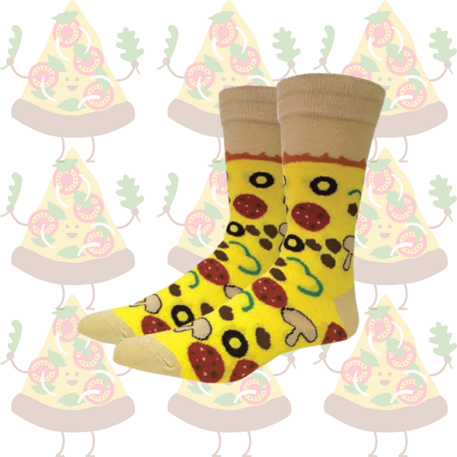 Men's Pizza Topping Crew Socks - Yellow Novelty Food Pattern
