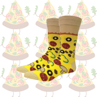Men's Pizza Topping Crew Socks - Yellow Novelty Food Pattern Men's Pizza Topping Crew Socks - Yellow Novelty Food Pattern