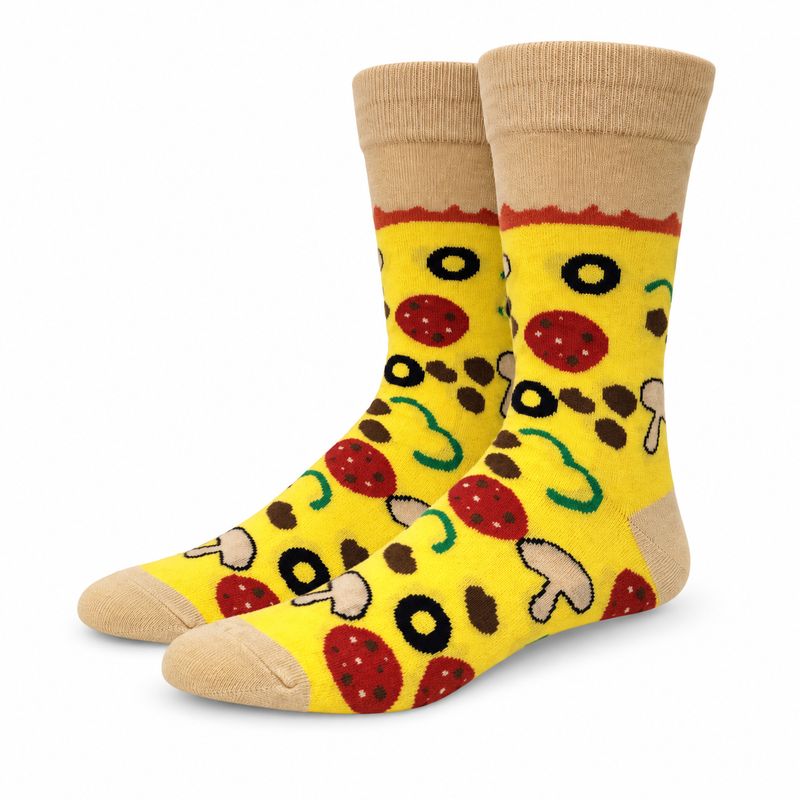 Men's Pizza Topping Crew Socks - Yellow Novelty Food Pattern