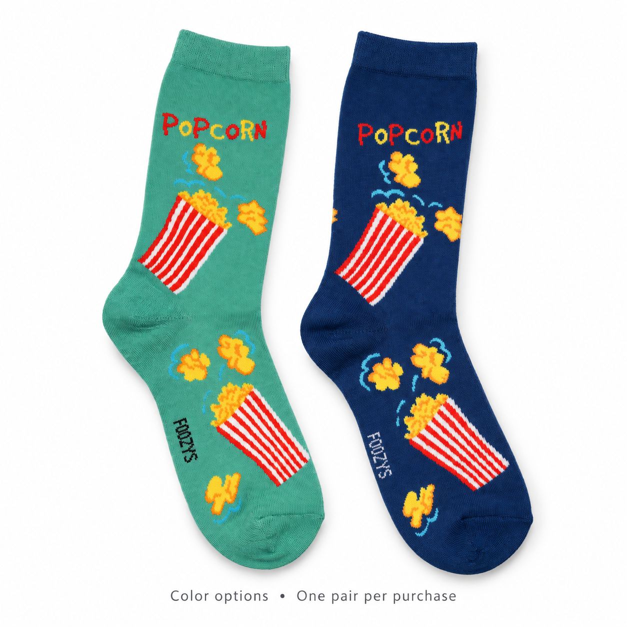 Women's Popcorn Crew Socks - Fun Snack-Themed Casual Socks (Green &amp; Blue)