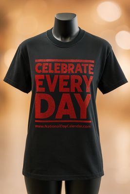 Black T-Shirt with Red Glitter Celebrate Every Day® Design Black T-Shirt with Red Glitter Celebrate Every Day® Design