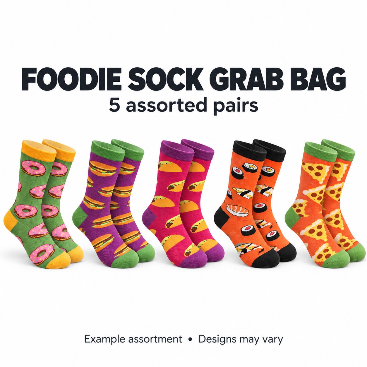 Women's Assorted Food Crew Socks - 5 PACK
