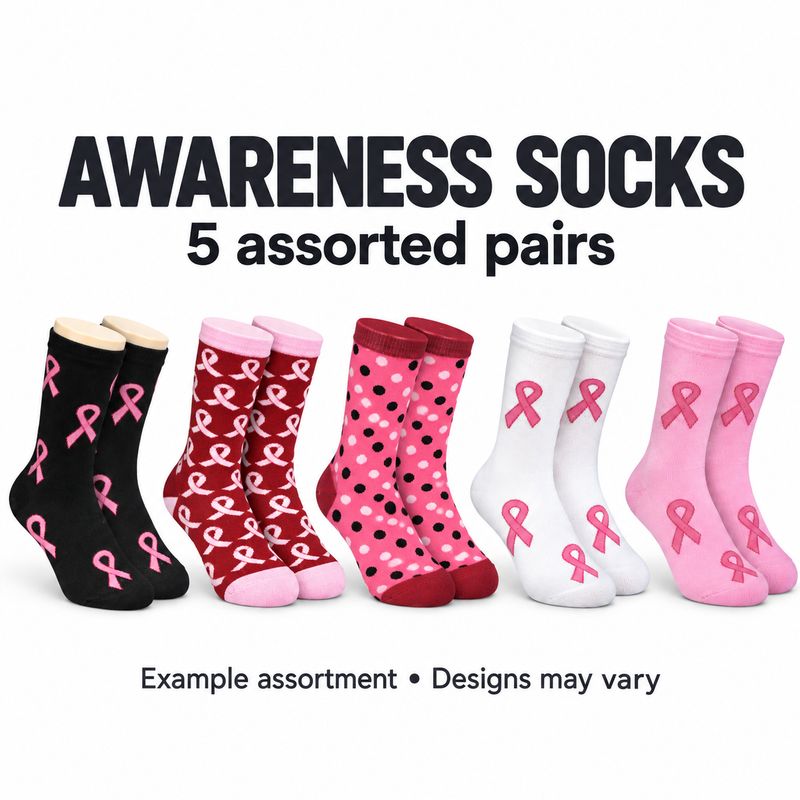 Women's Breast Cancer Awareness Crew Socks - 5 PACK