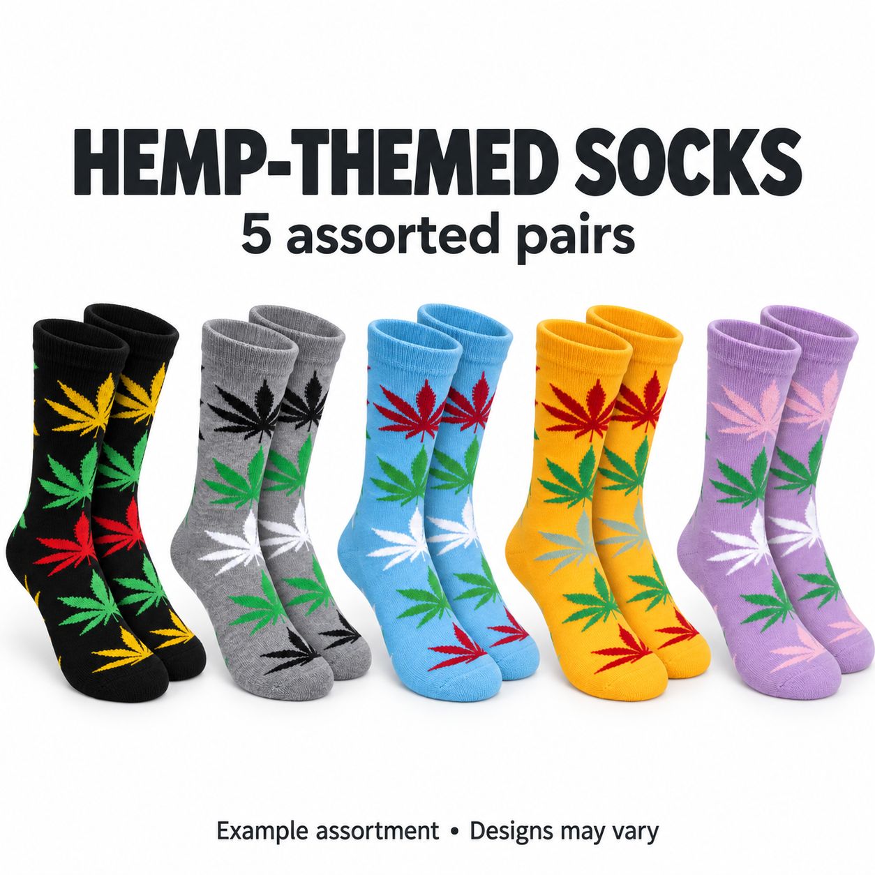 Women's Assorted Hemp Crew Socks - 5 PACK