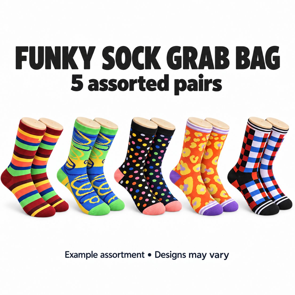 Women's Assorted Funky Crew Socks - 5 PACK