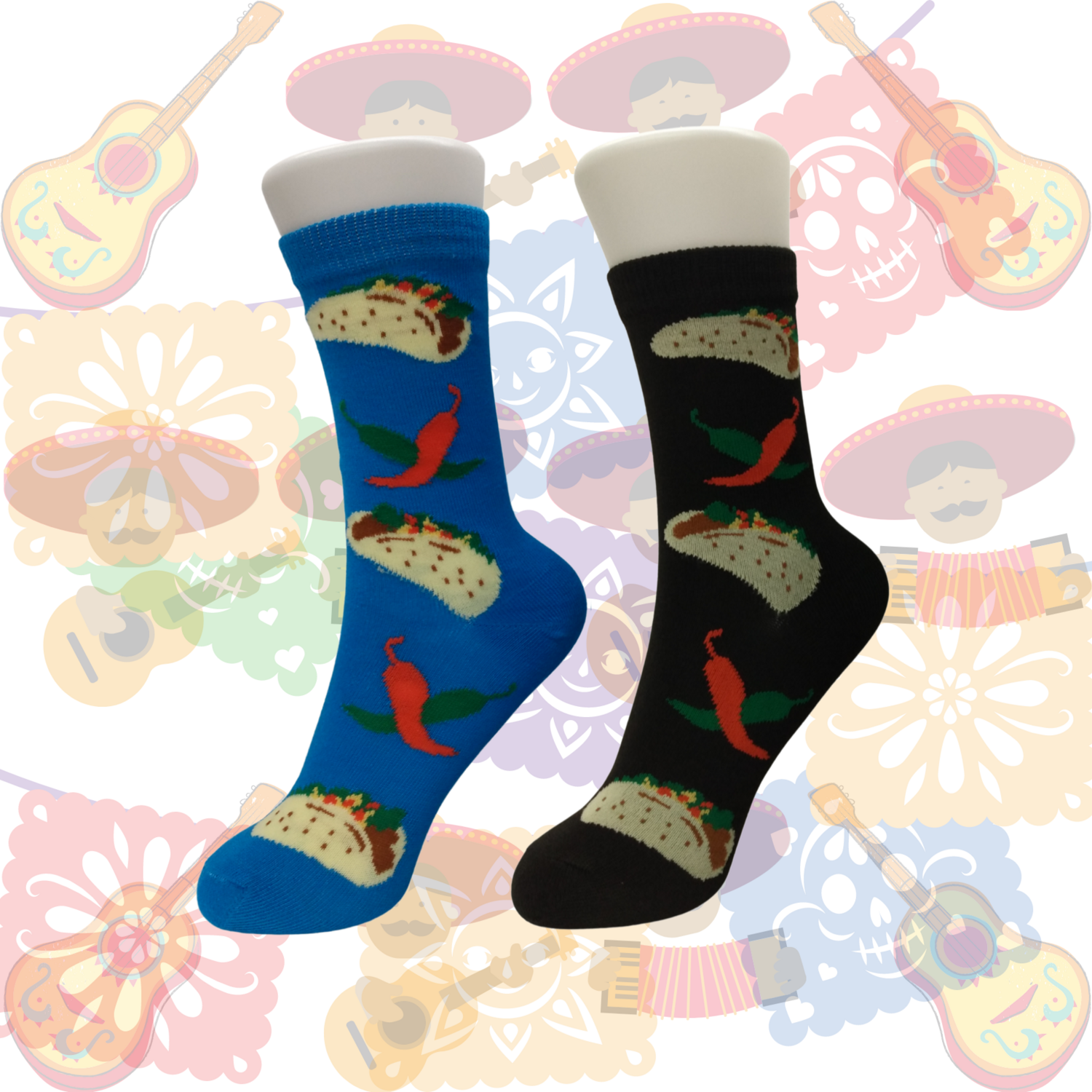 Women's Spicy Taco Crew Socks - 2 Colors, Choose Color: Blue