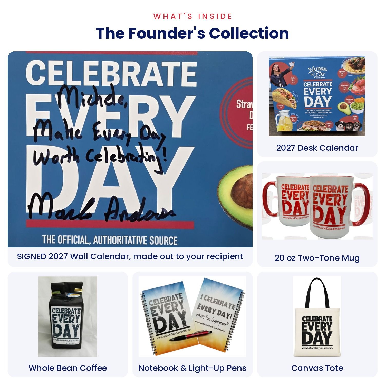 The Founder’s Collection – SIGNED 2027 Calendar, Mug, Coffee &amp; More | Gift Pack #4