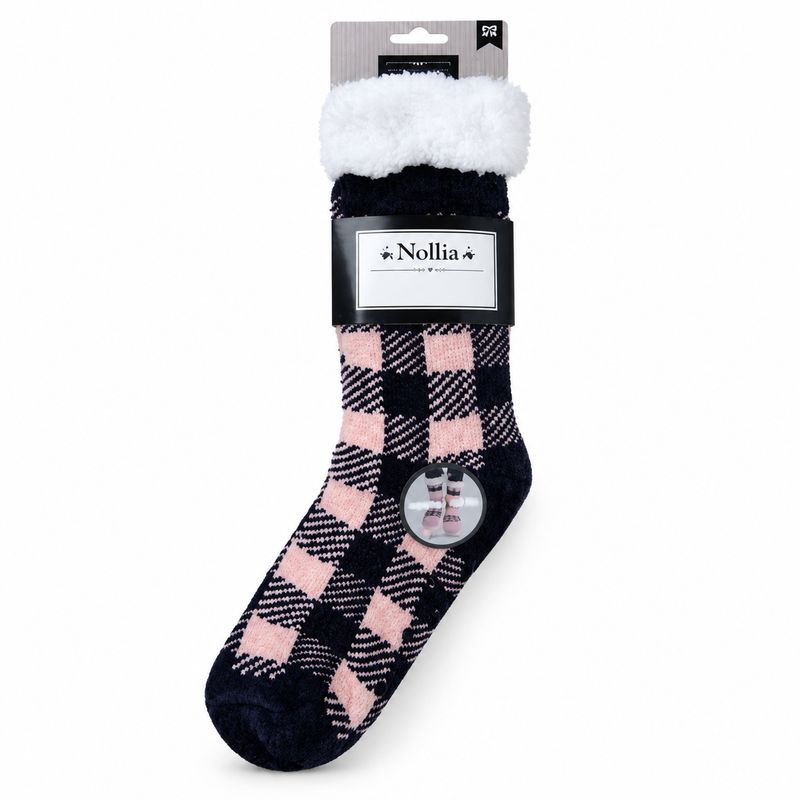 Women's Pink Plaid Plush Sherpa Socks
