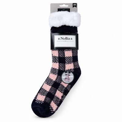 Women's Pink Plaid Plush Sherpa Socks