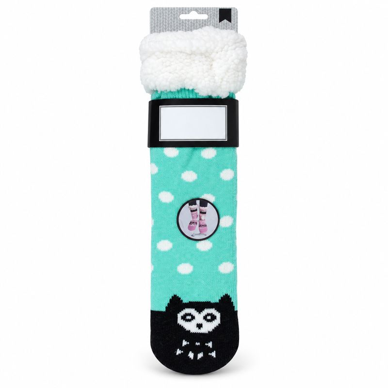 Women's Green Plush Sherpa Owl Socks