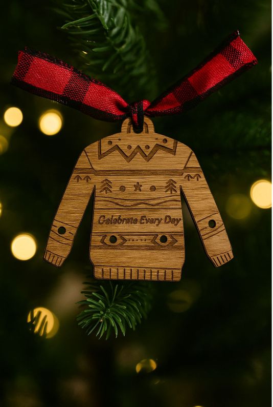 Celebrate Every Day® Ugly Christmas Sweater Gift Tag / Ornament – Oak Wood