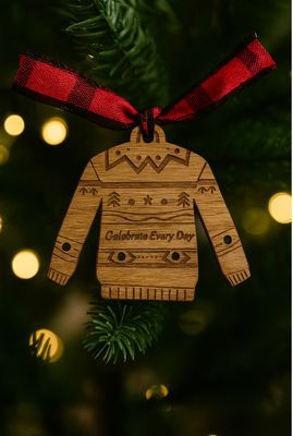 Celebrate Every Day® Ugly Christmas Sweater Gift Tag / Ornament – Oak Wood