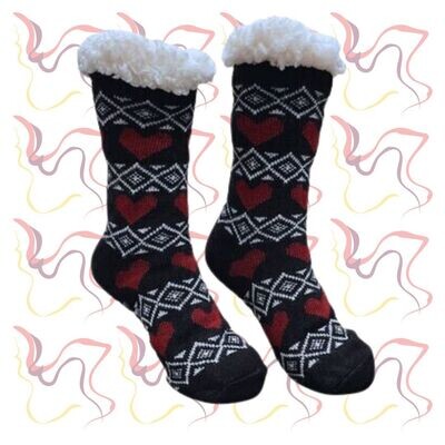 Women's Black Plush Sherpa Heart Socks
