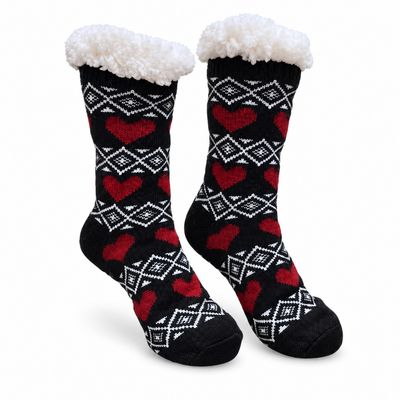 Women's Black Plush Sherpa Heart Socks