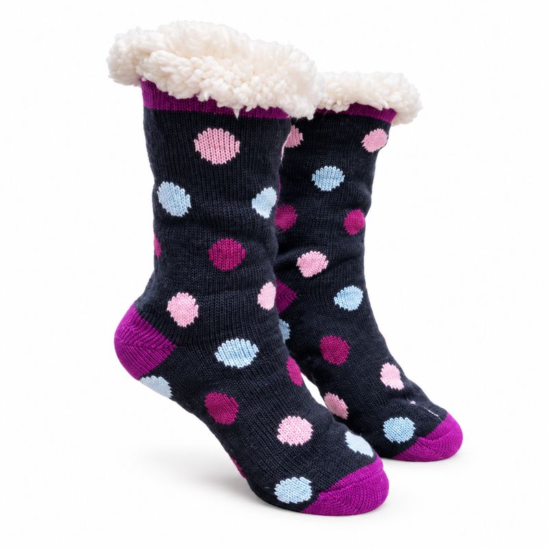 Women's Navy Blue Plush Sherpa Polka Dot Socks