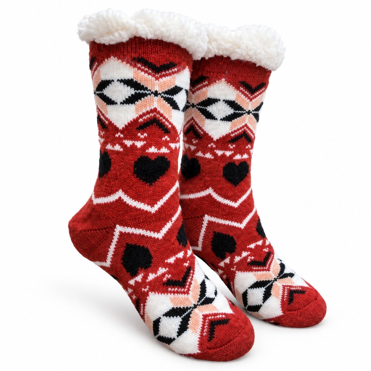 Women's Rust Plush Sherpa Black Heart Socks