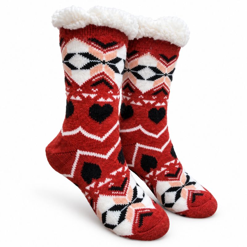 Women's Rust Plush Sherpa Black Heart Socks