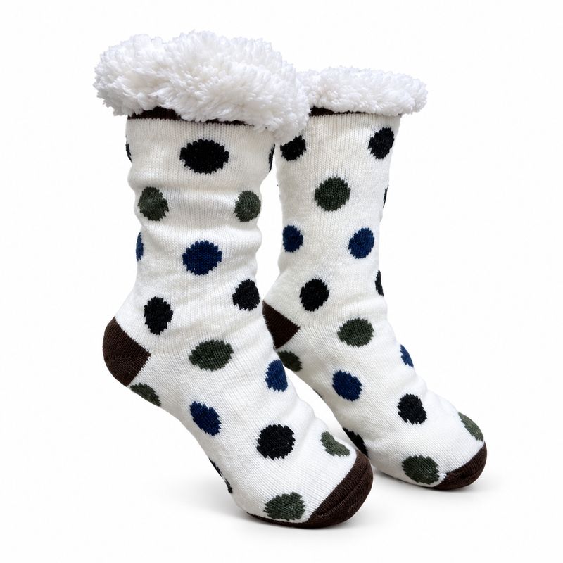 Women's White Plush Sherpa Polka Dot Socks