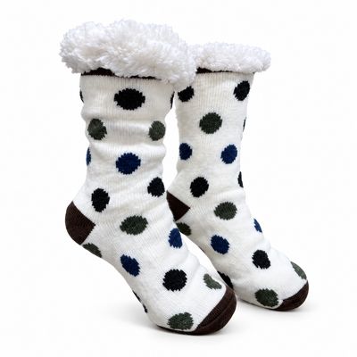 Women's White Plush Sherpa Polka Dot Socks