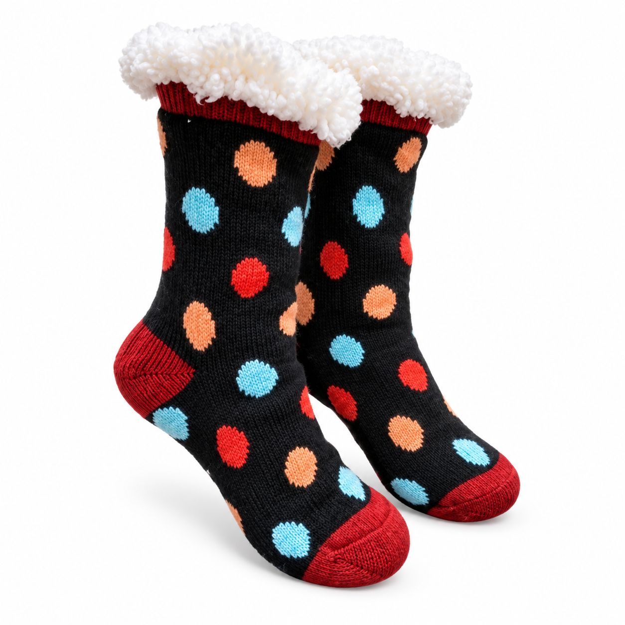Women's Black Plush Sherpa Polka Dot Socks