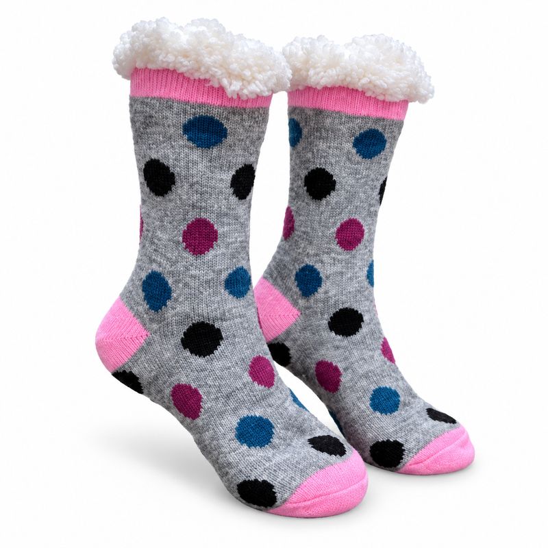 Women's Gray Plush Sherpa Polka Dot Socks