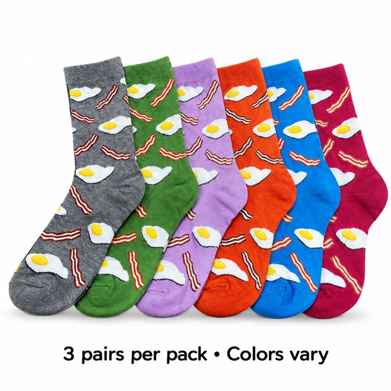 Women's Eggs &amp; Bacon Crew Socks - 3 PACK