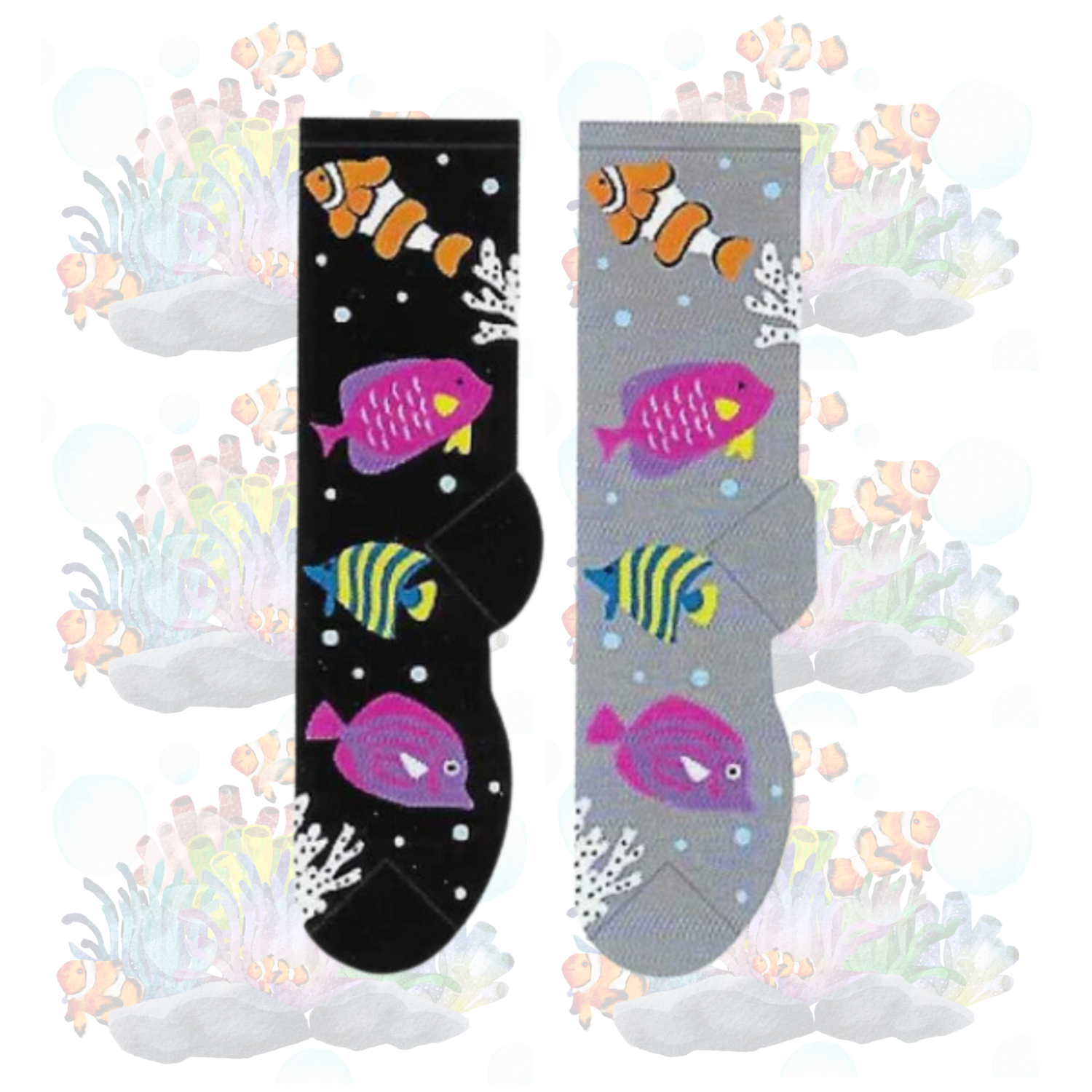 Women's Tropical Fish Crew Socks, Select Color: Black